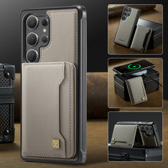 For Samsung Galaxy S25 Ultra Case AUTSPACE A13 Vintage Leather Back Cover with Magnetic Detachable Card Bag