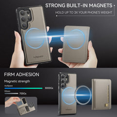 For Samsung Galaxy S25 Ultra Case AUTSPACE A13 Vintage Leather Back Cover with Magnetic Detachable Card Bag