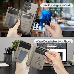 For Samsung Galaxy S25 Ultra Case AUTSPACE A13 Vintage Leather Back Cover with Magnetic Detachable Card Bag