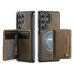 For Samsung Galaxy S25 Ultra Case AUTSPACE A13 Vintage Leather Back Cover with Magnetic Detachable Card Bag