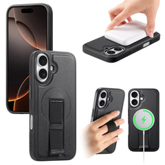 For iPhone 16 Plus Magnetic Case CASENEO Wristband PU Leather + PC Shockproof Phone Cover
