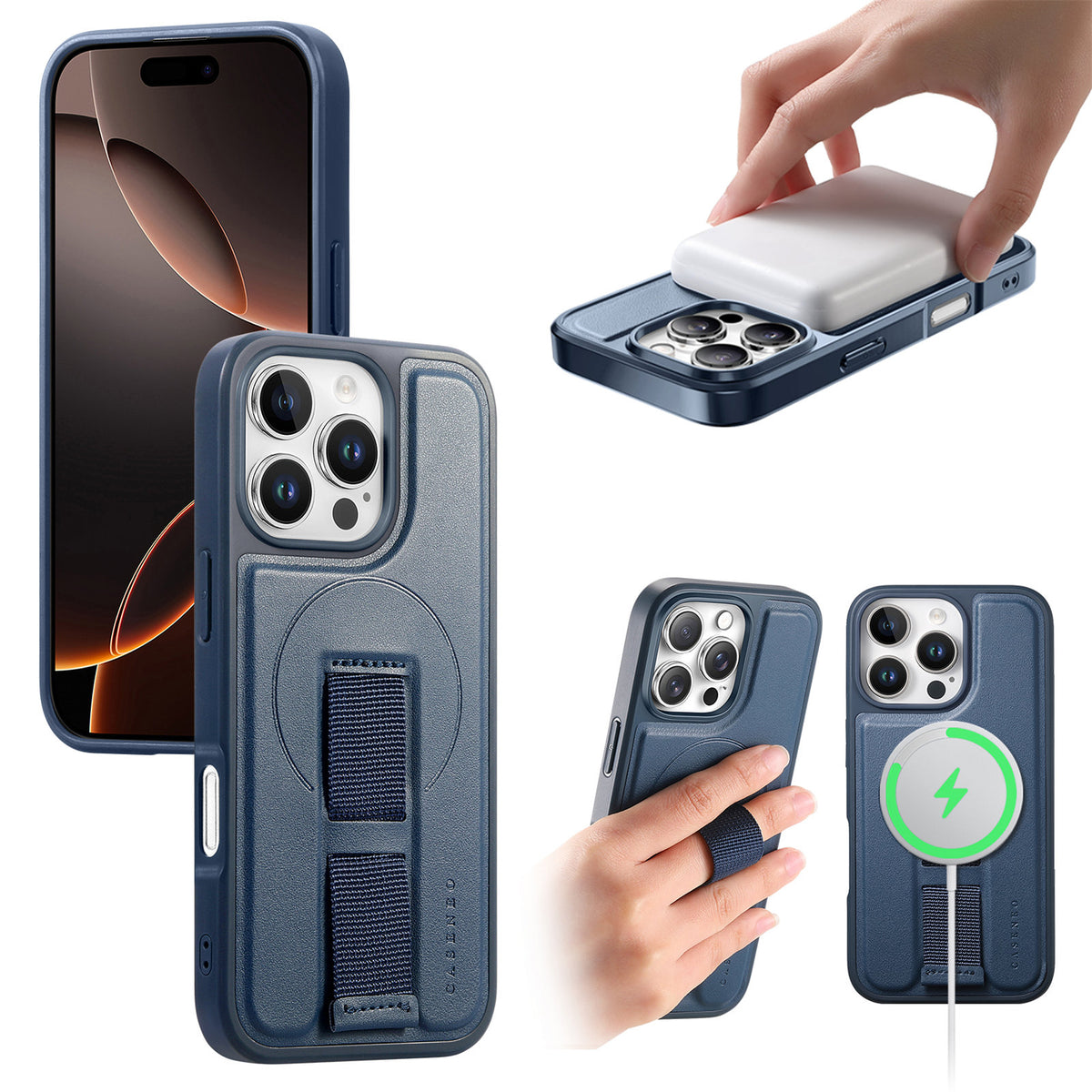 For iPhone 16 Pro Max Magnetic Case CASENEO Wristband PU Leather + PC Shockproof Phone Cover