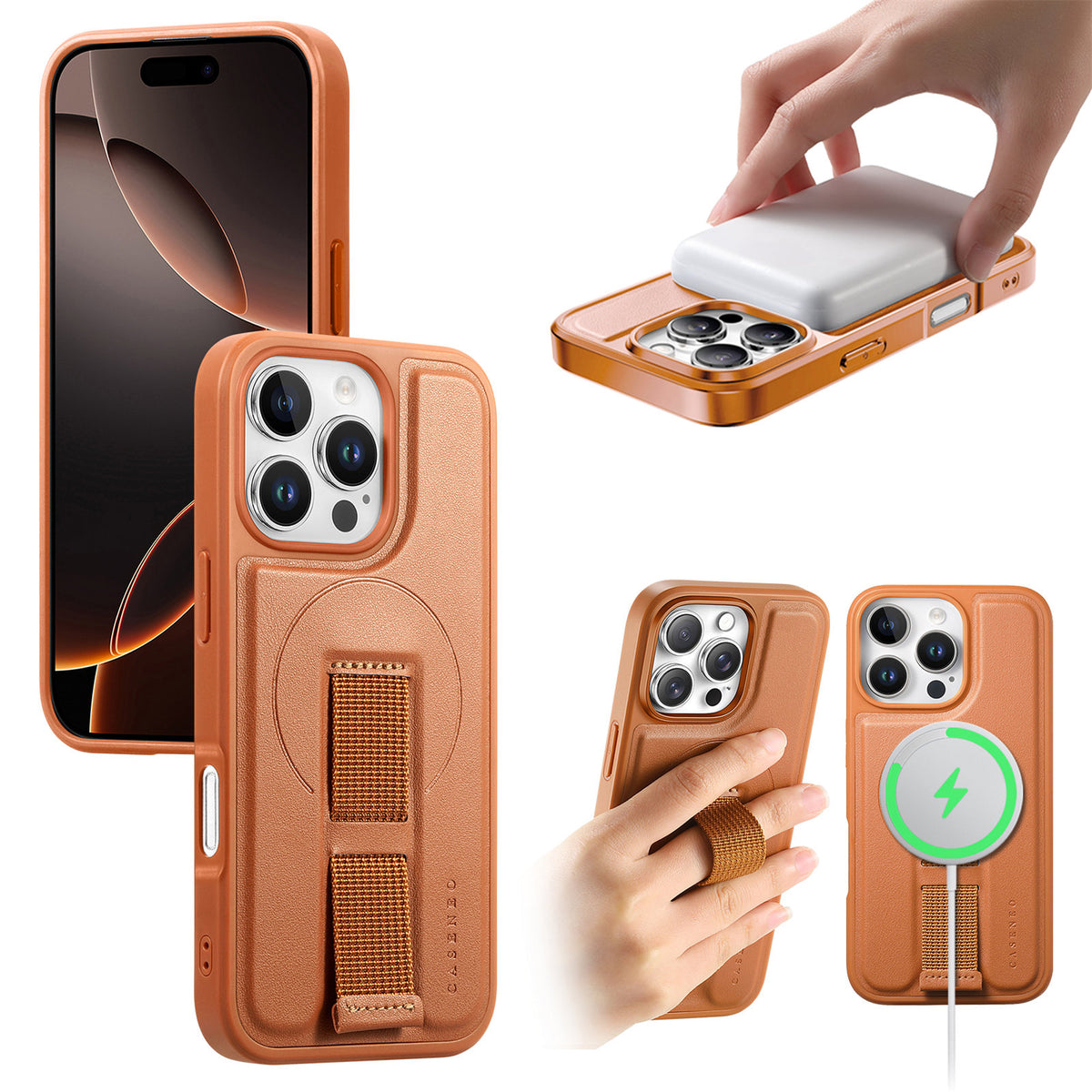 For iPhone 16 Pro Magnetic Case CASENEO Wristband PU Leather + PC Shockproof Phone Cover - TechGearPal