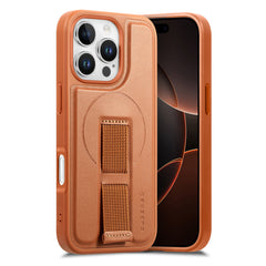 For iPhone 16 Pro Magnetic Case CASENEO Wristband PU Leather + PC Shockproof Phone Cover