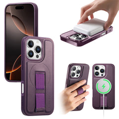 For iPhone 16 Pro Magnetic Case CASENEO Wristband PU Leather + PC Shockproof Phone Cover
