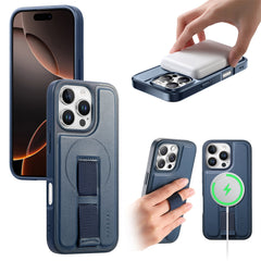 For iPhone 16 Pro Magnetic Case CASENEO Wristband PU Leather + PC Shockproof Phone Cover