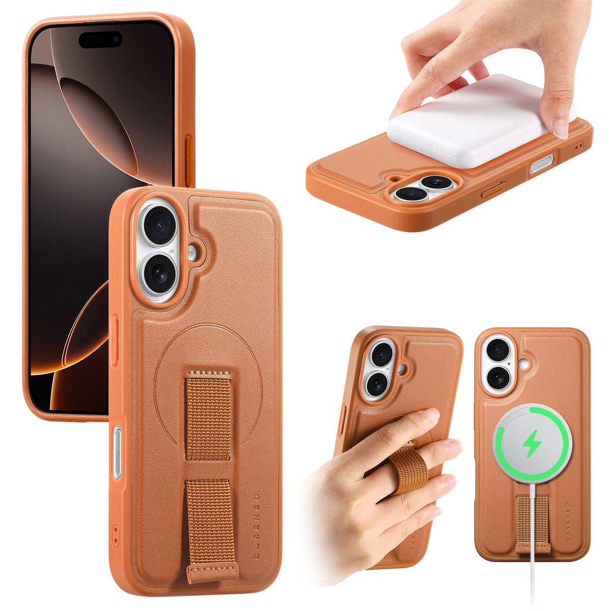 For iPhone 16 Magnetic Case CASENEO Wristband PU Leather + PC Shockproof Phone Cover - TechGearPal