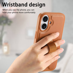 For iPhone 16 Magnetic Case CASENEO Wristband PU Leather + PC Shockproof Phone Cover