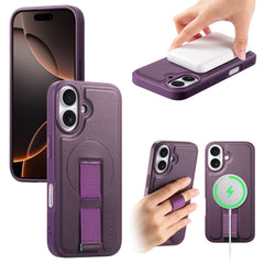 For iPhone 16 Magnetic Case CASENEO Wristband PU Leather + PC Shockproof Phone Cover