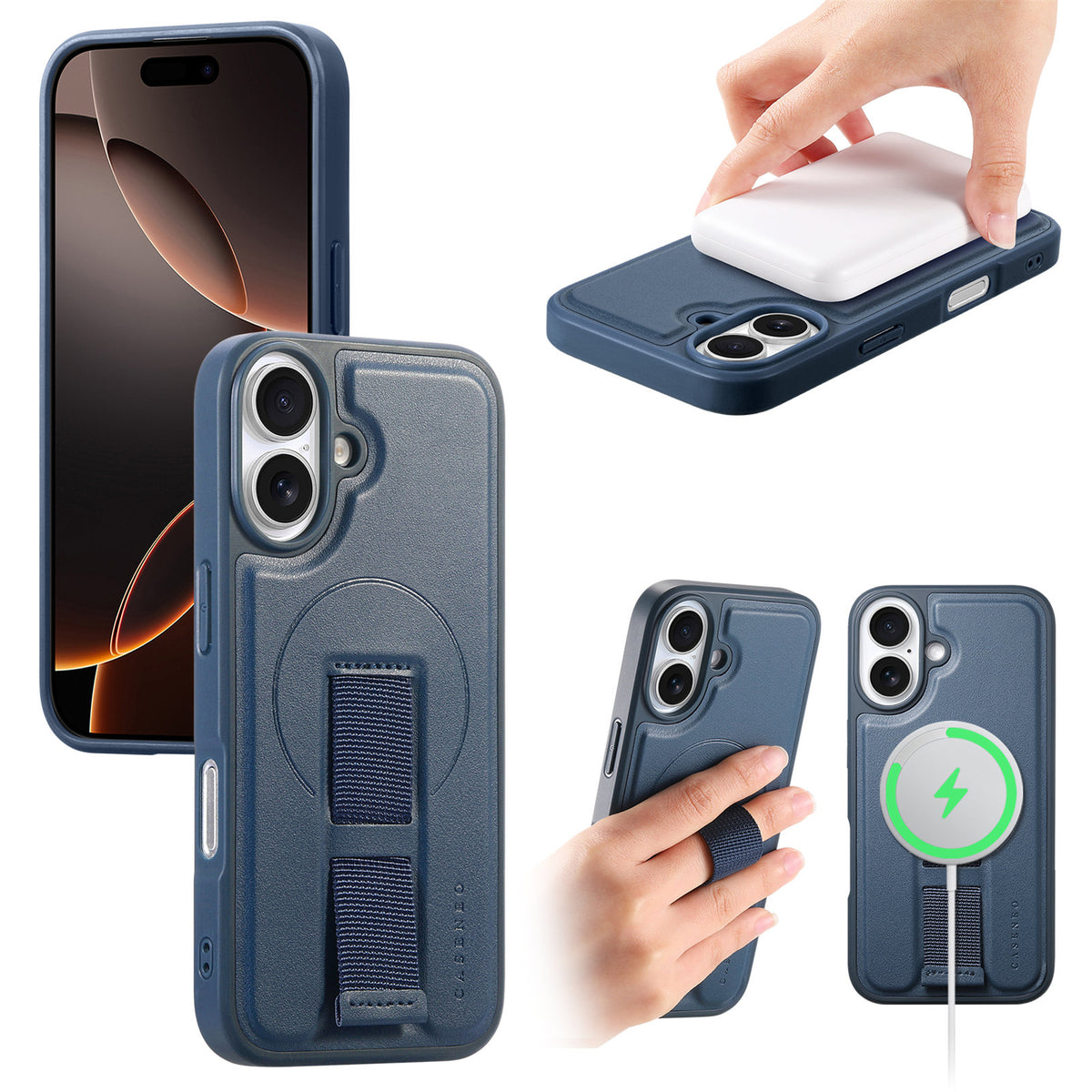 For iPhone 16 Magnetic Case CASENEO Wristband PU Leather + PC Shockproof Phone Cover