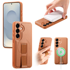 Étui magnétique pour Samsung Galaxy S24+ / Galaxy S25+, bracelet en cuir PU + coque antichoc en polycarbonate 