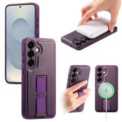 Étui magnétique pour Samsung Galaxy S24+ / Galaxy S25+, bracelet en cuir PU + coque antichoc en polycarbonate 
