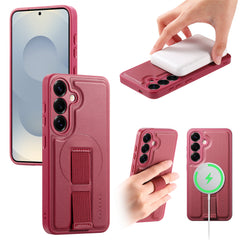 Étui magnétique pour Samsung Galaxy S24+ / Galaxy S25+, bracelet en cuir PU + coque antichoc en polycarbonate 