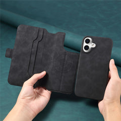 DENIOR B07 For iPhone 16 Case Leather + PC Magnetic Detachable Wallet Phone Cover