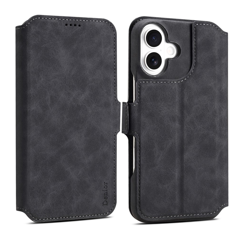 DENIOR B07 For iPhone 16 Case Leather + PC Magnetic Detachable Wallet Phone Cover - TechGearPal