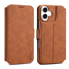 DENIOR B07 For iPhone 16 Case Leather + PC Magnetic Detachable Wallet Phone Cover
