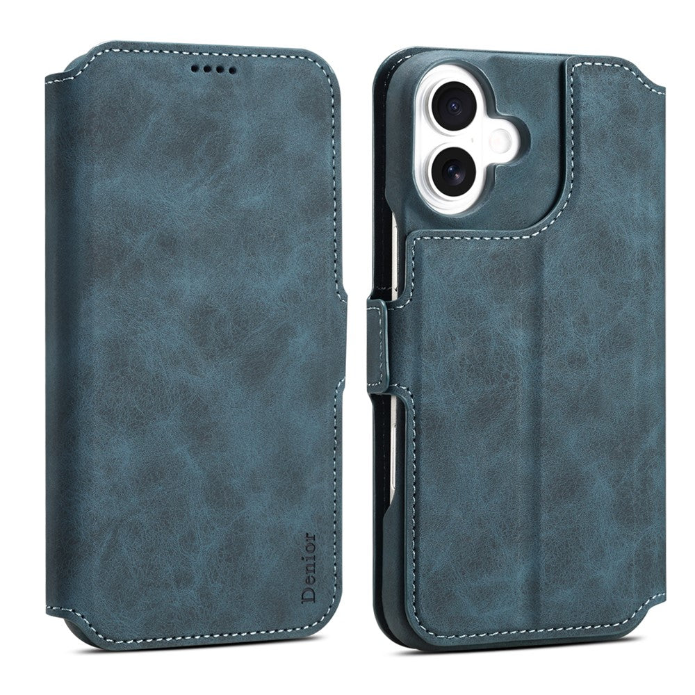 DENIOR B07 For iPhone 16 Case Leather + PC Magnetic Detachable Wallet Phone Cover