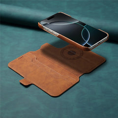 DENIOR B07 For iPhone 16 Pro Case Leather + PC Magnetic Detachable Wallet Phone Cover