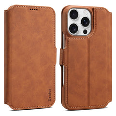 DENIOR B07 For iPhone 16 Pro Case Leather + PC Magnetic Detachable Wallet Phone Cover