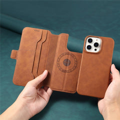 DENIOR B07 For iPhone 16 Pro Case Leather + PC Magnetic Detachable Wallet Phone Cover