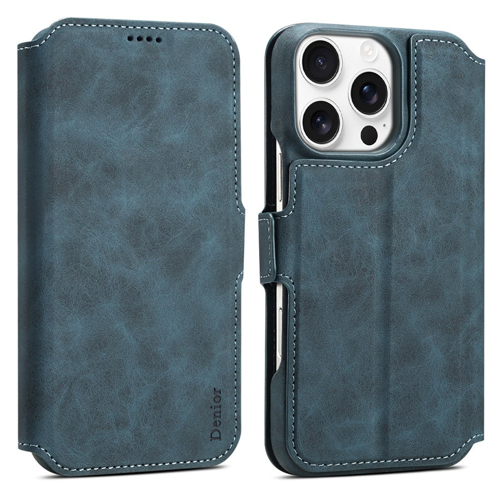 DENIOR B07 For iPhone 16 Pro Case Leather + PC Magnetic Detachable Wallet Phone Cover