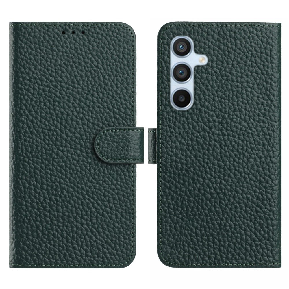 For Samsung Galaxy A56 5G  /  M56 5G Case Wallet Stand Litchi Texture Genuine Cow Leather Flip Phone Cover - TechGearPal