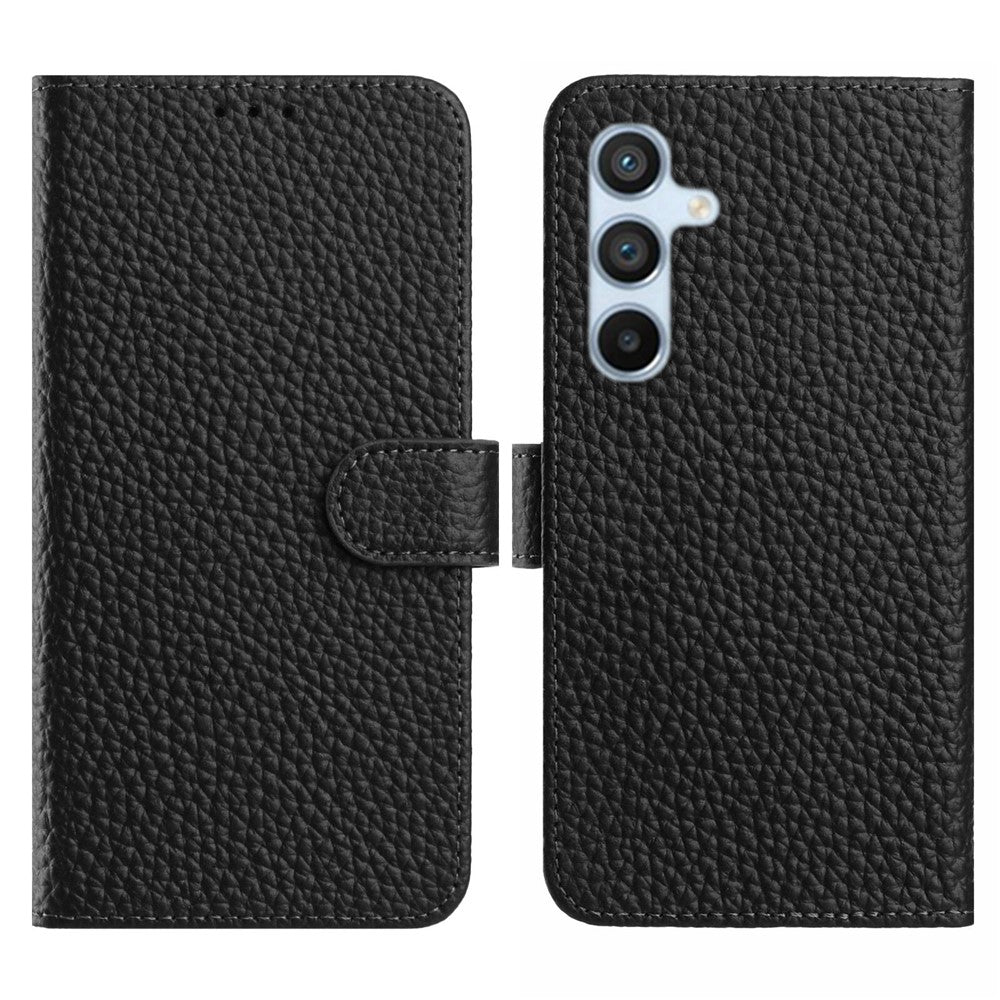 For Samsung Galaxy S25 Case Wallet Stand Litchi Texture Genuine Cow Leather Flip Phone Cover