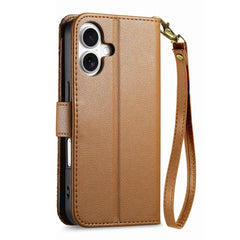 For iPhone 16 Case Floral Leaf Pattern Multi Card Slots Zipper Leather Phone Cover with Wrist Strap