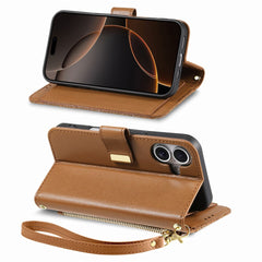 For iPhone 16 Case Floral Leaf Pattern Multi Card Slots Zipper Leather Phone Cover with Wrist Strap