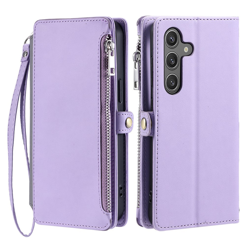For Samsung Galaxy S25 FE Case TPU + PU Leather Wallet Phone Cover with Wrist Strap