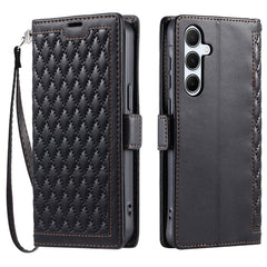 Étui portefeuille en cuir à texture losange pour Samsung Galaxy S25 FE avec dragonne 