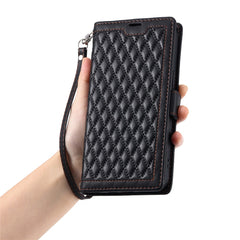 Étui portefeuille en cuir à texture losange pour Samsung Galaxy S25 FE avec dragonne 