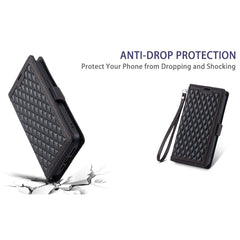 Étui portefeuille en cuir à texture losange pour Samsung Galaxy S25 FE avec dragonne 