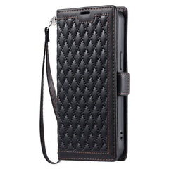 Étui portefeuille en cuir à texture losange pour Samsung Galaxy S25 FE avec dragonne 