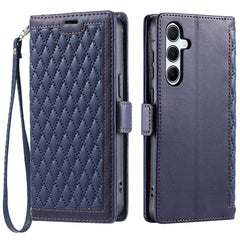 Étui portefeuille en cuir à texture losange pour Samsung Galaxy S25 FE avec dragonne 