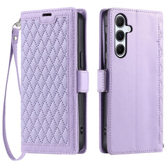 Étui portefeuille en cuir à texture losange pour Samsung Galaxy S25 FE avec dragonne 
