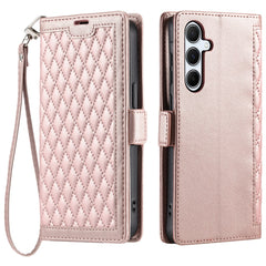 Étui portefeuille en cuir à texture losange pour Samsung Galaxy S25 FE avec dragonne 