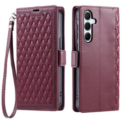 Étui portefeuille en cuir à texture losange pour Samsung Galaxy S25 FE avec dragonne 