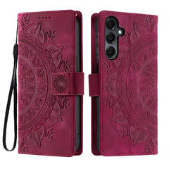 For Samsung Galaxy S25 FE Case Imprinted Totem Skin Feel Wallet Leather Phone Cover with Hand Strap
