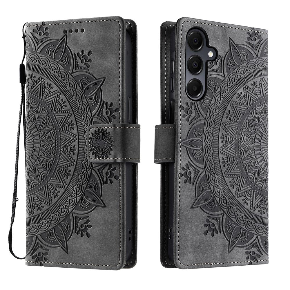 For Samsung Galaxy S25 FE Case Imprinted Totem Skin Feel Wallet Leather Phone Cover with Hand Strap