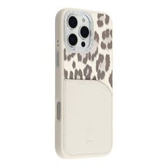 JAUCASE For iPhone 16 Pro Max Magnetic Case Leopard Print Card Holder PU TPU PC Phone Back Cover