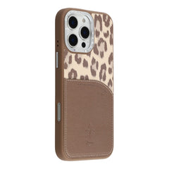 JAUCASE For iPhone 16 Pro Max Magnetic Case Leopard Print Card Holder PU TPU PC Phone Back Cover