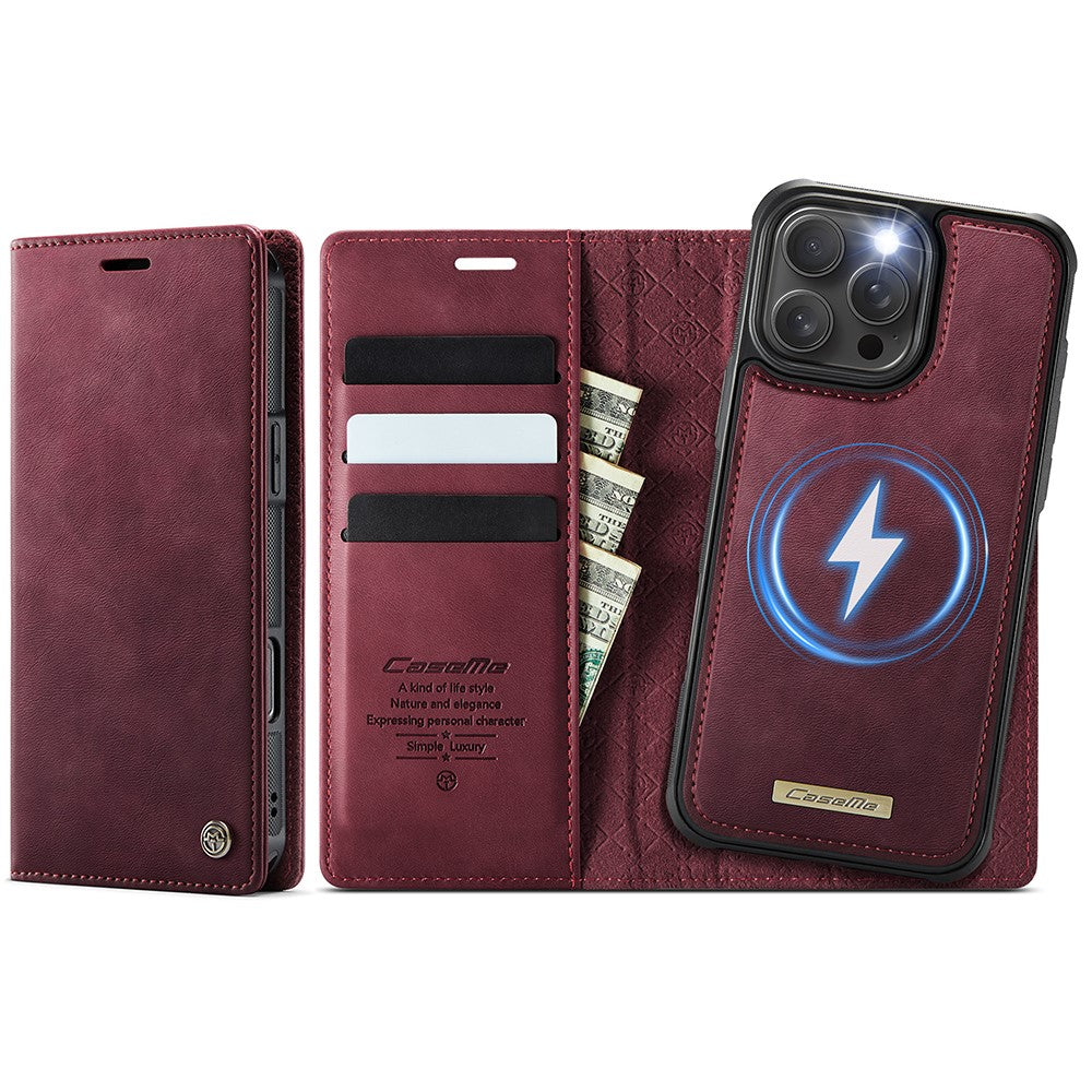 CASEME C49 Für iPhone 16 Pro Max Fall Kompatibel mit MagSafe RFID Blocking Abnehmbare Brieftasche Leder Telefon Abdeckung 