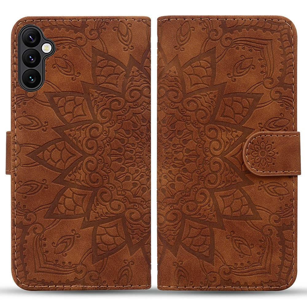 Phone Case For Samsung Galaxy A17 5G / A26 5G / A16 4G / 5G Flower Imprinted PU Leather Wallet Flip Cover with Wrist Strap
