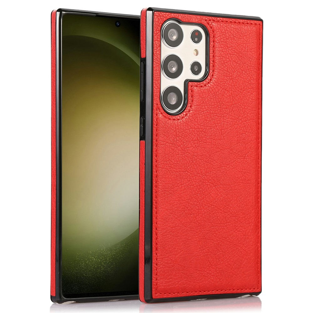 For Samsung Galaxy S25 Ultra Case Litchi Texture PU Leather Coated PC + TPU Phone Cover