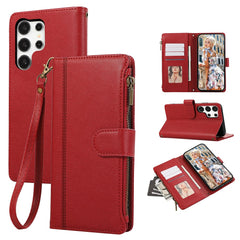 Für Samsung Galaxy S24 Ultra Hülle Multi Card Slots Reißverschluss Leder Telefonabdeckung mit Handschlaufe 