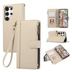 Für Samsung Galaxy S24 Ultra Hülle Multi Card Slots Reißverschluss Leder Telefonabdeckung mit Handschlaufe 