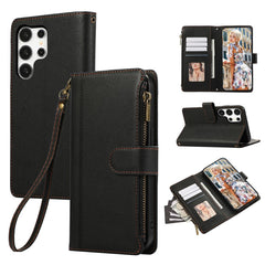 Für Samsung Galaxy S24 Ultra Hülle Multi Card Slots Reißverschluss Leder Telefonabdeckung mit Handschlaufe 