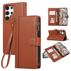 Für Samsung Galaxy S24 Ultra Hülle Multi Card Slots Reißverschluss Leder Telefonabdeckung mit Handschlaufe 