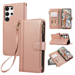 Für Samsung Galaxy S24 Ultra Hülle Multi Card Slots Reißverschluss Leder Telefonabdeckung mit Handschlaufe 